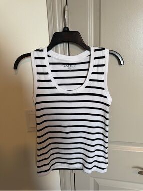 LOFT White & Black Striped Ribbed Tank